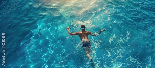 Man Swimming Backstroke in a Pool