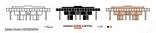 Hawaii State Capitol Line Icon. Honolulu, Us Color Symbol, Silhouette, Sign, Editable Stroke.