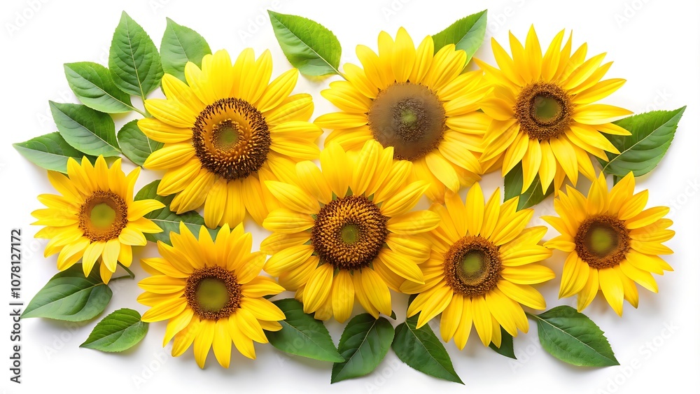 Bright Yellow Sunflowers on White Background Bright Yellow Sunflowers on White Background