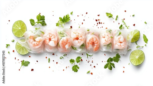 Vietnamese Goi Cuon spring rolls with shrimps, on white background photo