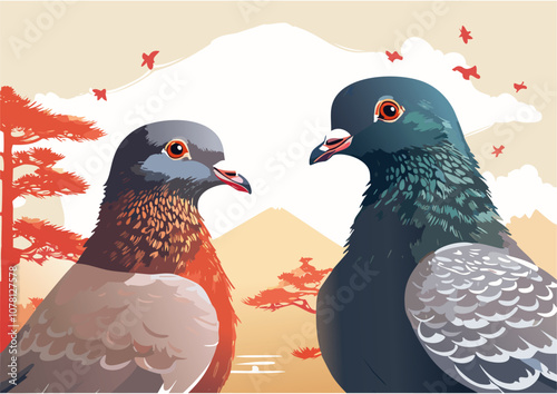 poster art of two pigeons