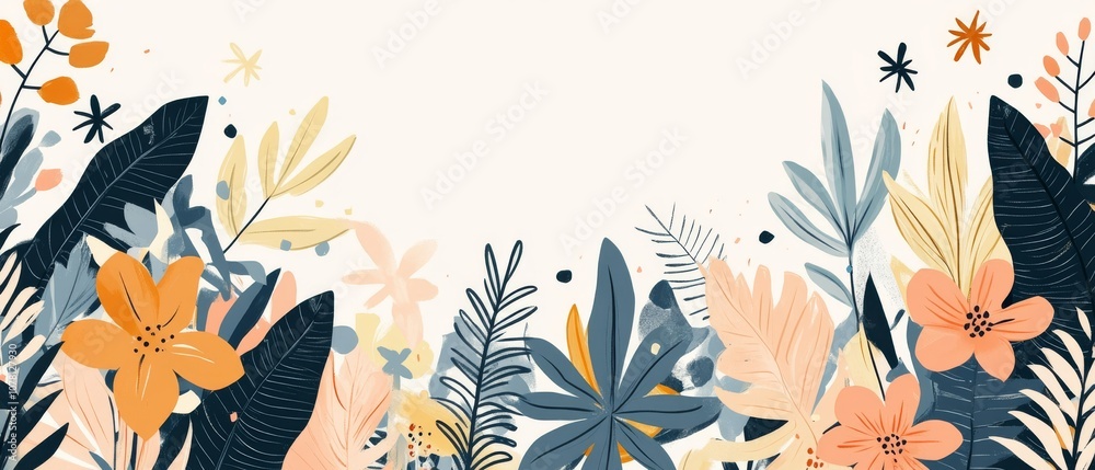 A colorful drawing of a flower garden with a white background A colorful drawing of a flower garden with a white background