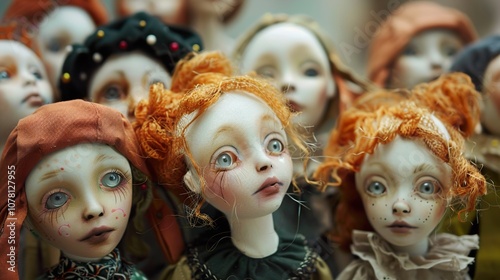 A Collection of Exquisite Handmade Dolls with Intricate Details and Expressive Faces photo