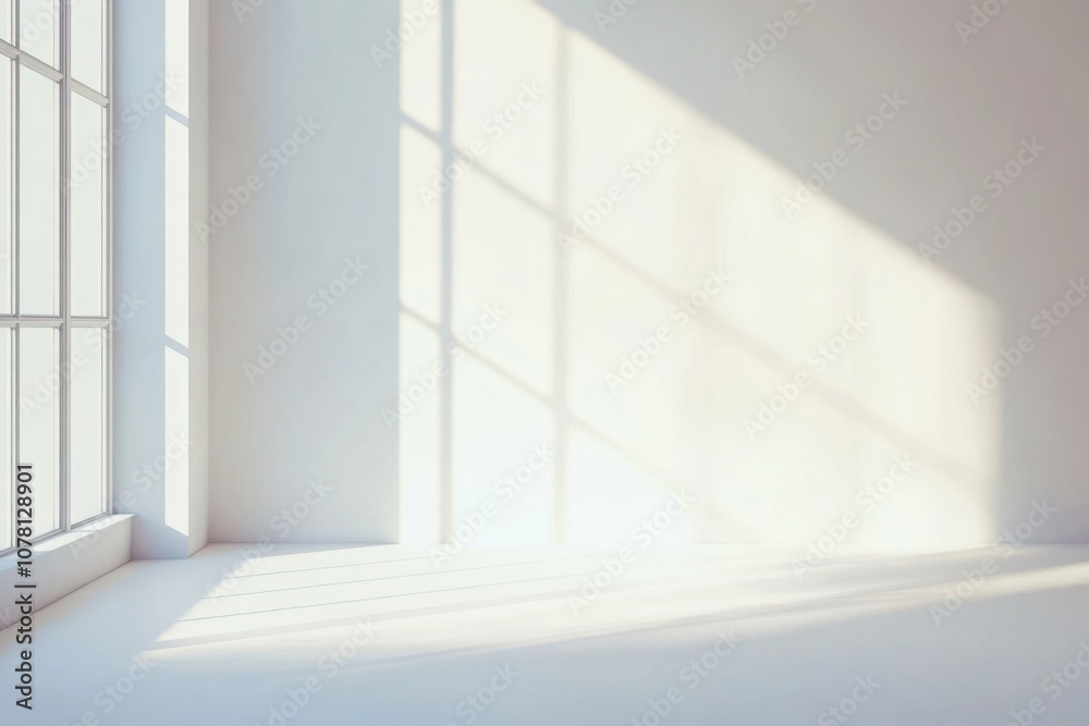 Fototapeta premium Sunlight streaming through a window in a white room.