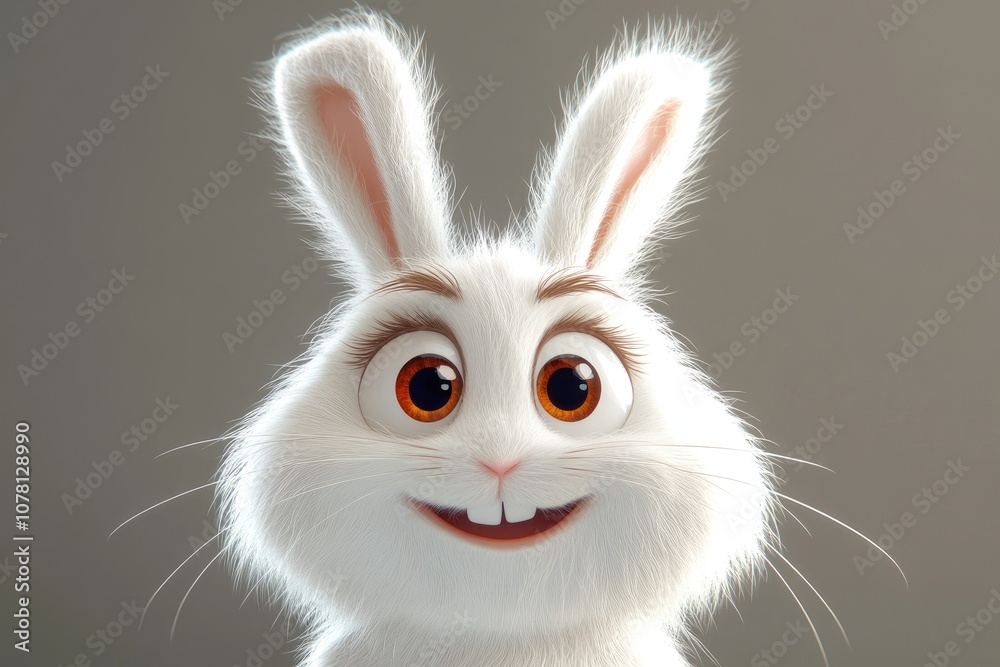 Close-up of a Smiling White Rabbit with Orange Eyes Close-up of a Smiling White Rabbit with Orange Eyes