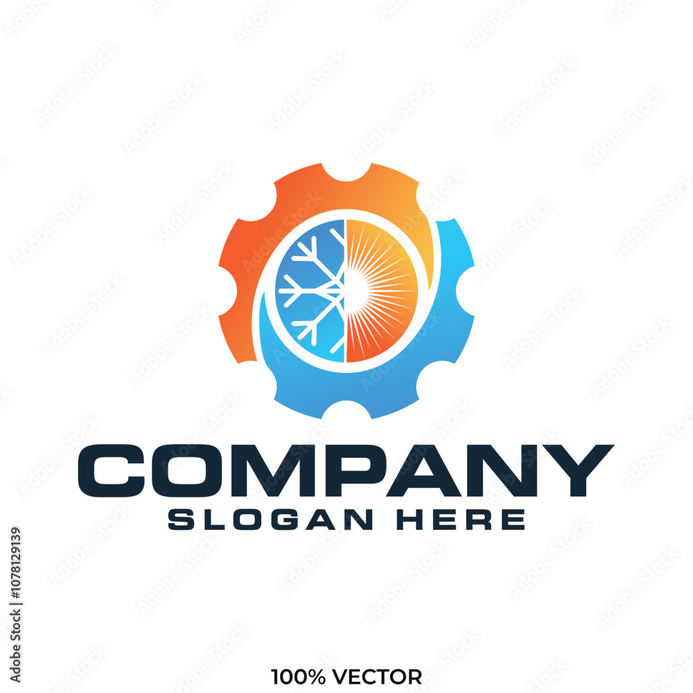 Heating and Cooling with gear logo design vector icon template Heating and Cooling with gear logo design vector icon template