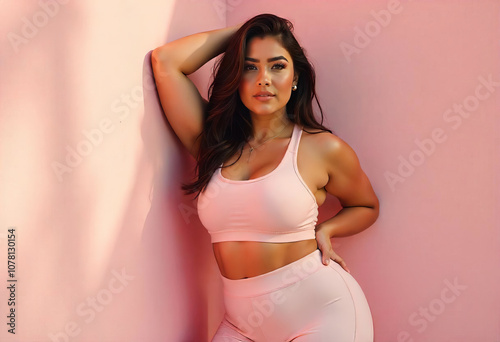 Portrait of a curvaceous plus-size girl in sportswear