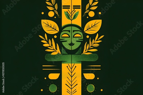 minimalist totem art poster design background illustration geometric symmetrical green yellow abstract