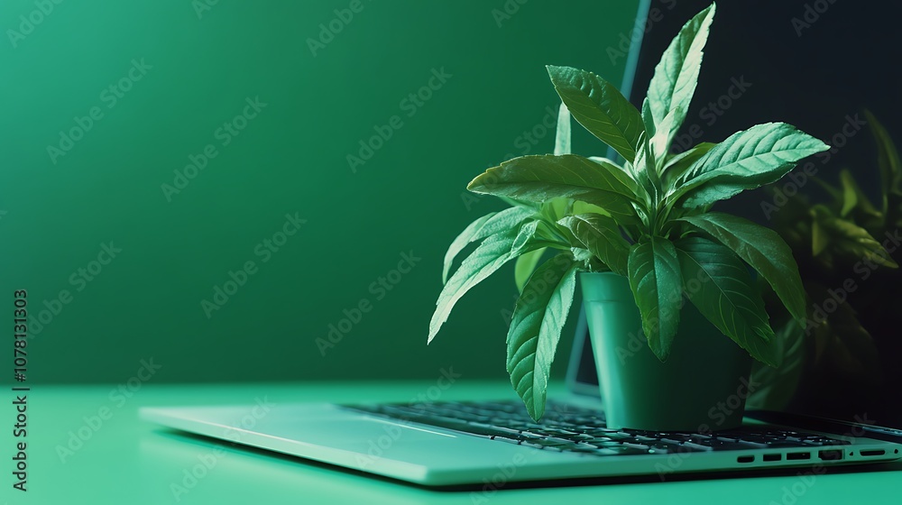 Laptop with Green Plant Laptop with Green Plant