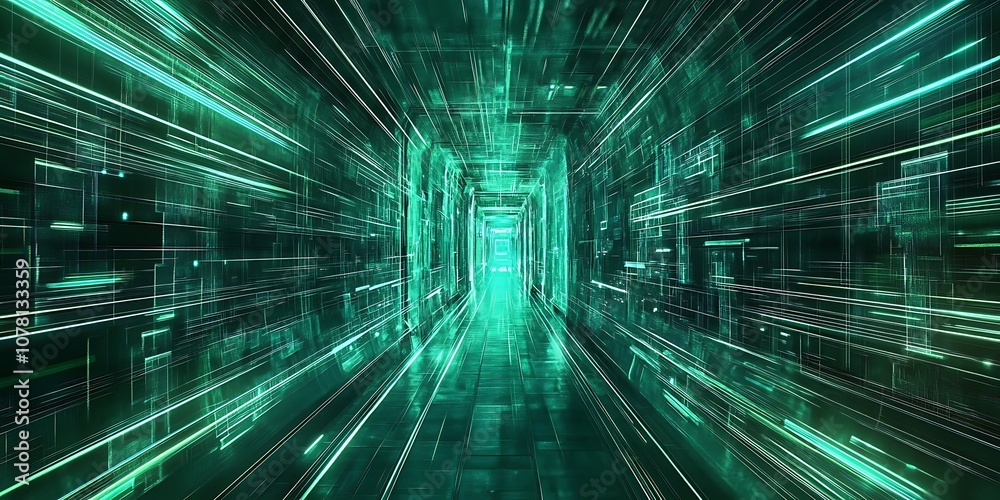 Neon green lines flowing in digital space Neon green lines flowing in digital space