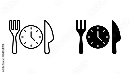 time eat lunch icon set, hour healthy food on white background