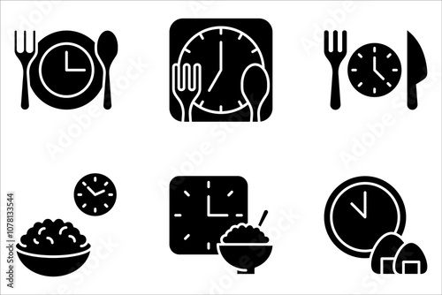 time eat lunch icon set, hour healthy food on white background