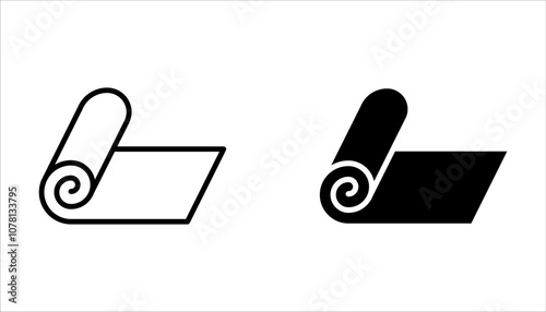 Carpet roll icon set. Fitness yoga mat signs and textile rug symbols on white background