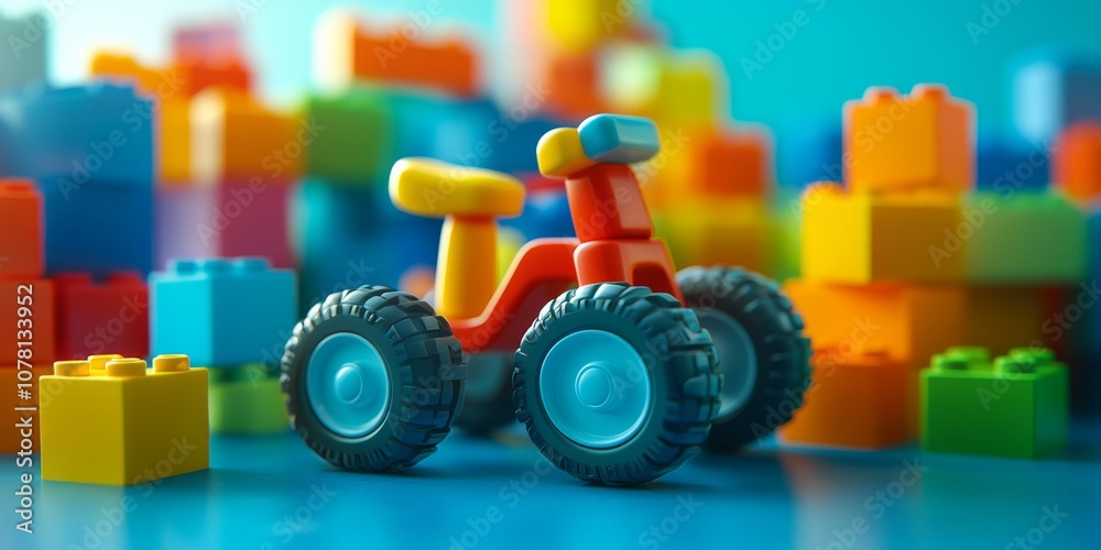 A colorful 3D tricycle and building blocks are pictured. This fun toy is perfect for kids and makes a great gift. The design is ideal for playgrounds or any children's area. A colorful 3D tricycle and building blocks are pictured. This fun toy is perfect for kids and makes a great gift. The design is ideal for playgrounds or any children's area.