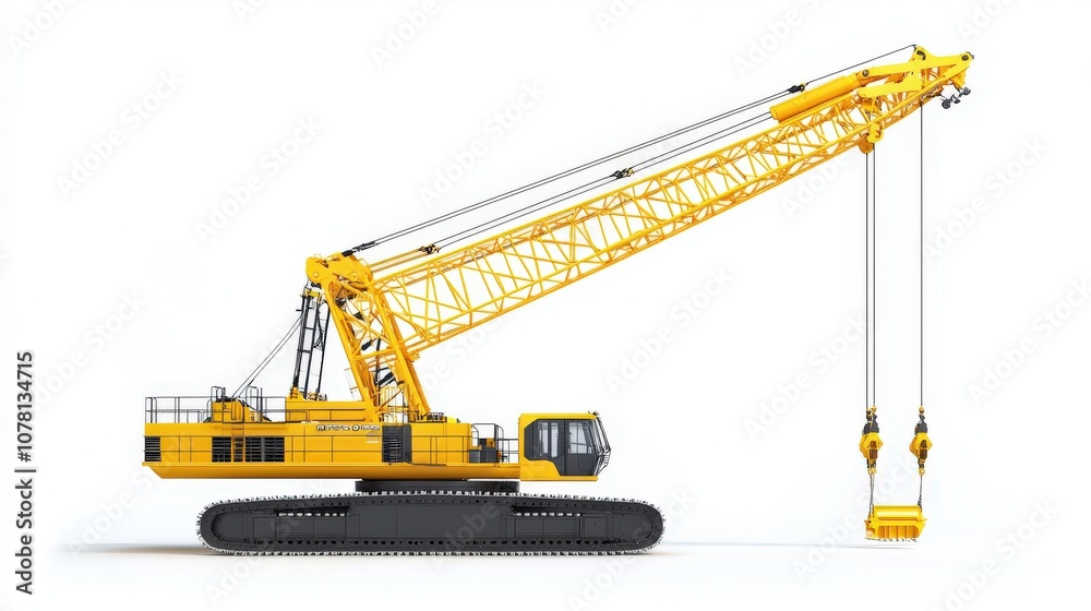 Yellow Crawler Crane with Extended Boom and Bucket Yellow Crawler Crane with Extended Boom and Bucket