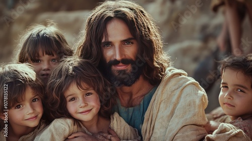 A representation of Jesus with children, symbolizing his love and care for all people, especially the innocent