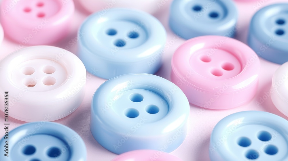 A collection of colorful buttons in pastel shades arranged on a surface. A collection of colorful buttons in pastel shades arranged on a surface.
