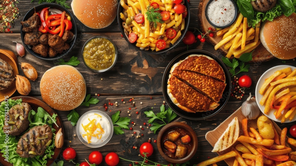 Delicious Spread of Assorted Food Dishes Delicious Spread of Assorted Food Dishes
