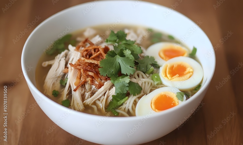 chicken noodle soup with crispy onions, Generative AI chicken noodle soup with crispy onions, Generative AI