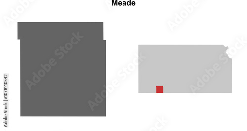 Meade County (Kansas) blank outline map set