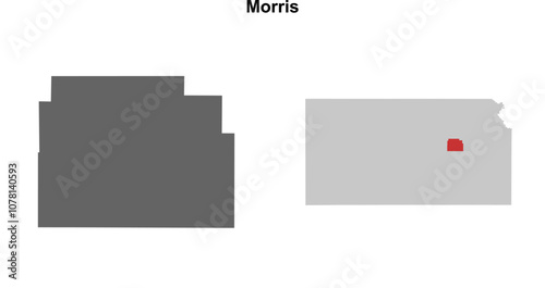 Morris County (Kansas) blank outline map set photo