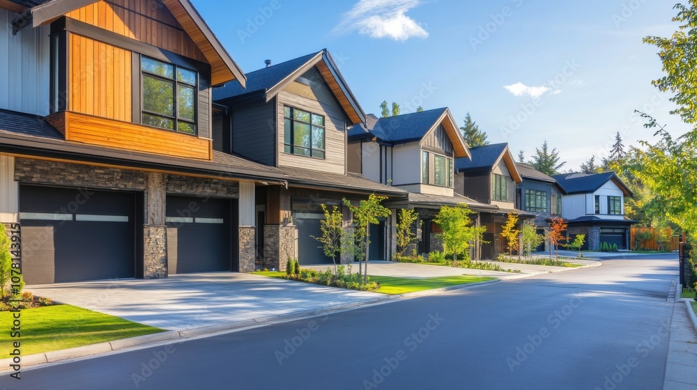 Modern residential townhouses in a suburban area Modern residential townhouses in a suburban area