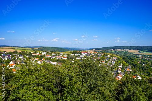 View from Friedrichstein Castle of the surrounding landscape. Nature on the Schlossberg near Bad Wildungen.
 photo