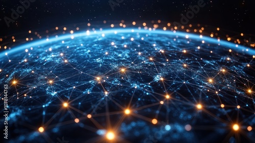 A digital representation of a connected world with glowing networks.