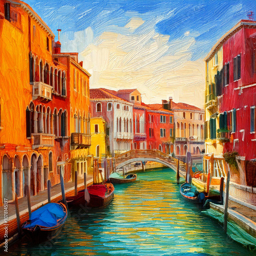 Grand Canal in Venice Italy. Watercolor vector art. italy travel oil painting wall art