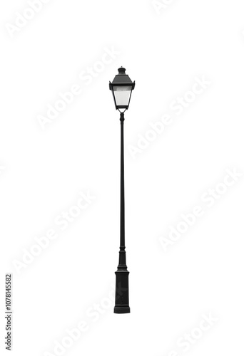 Black street lamp  isolated on transparent background, png.