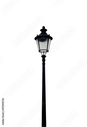 Black street lamp isolated on transparent background, png.