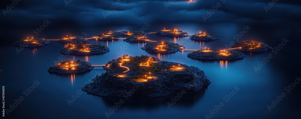 Floating islands connected by luminous bridges symbolize unity, hope, and the journey to a brighter future. Floating islands connected by luminous bridges symbolize unity, hope, and the journey to a brighter future.