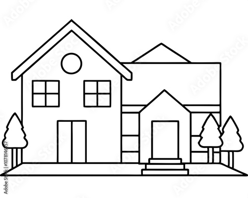 Modern Home Coloring Page on White Background