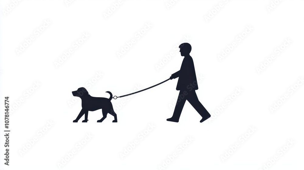 Silhouette of a Person Walking a Dog on a Leash Silhouette of a Person Walking a Dog on a Leash
