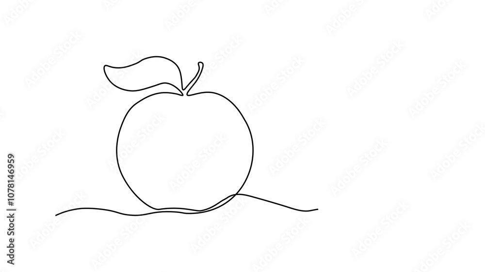 fruit apple and slice. Self drawing animation one continuous line draw, logo