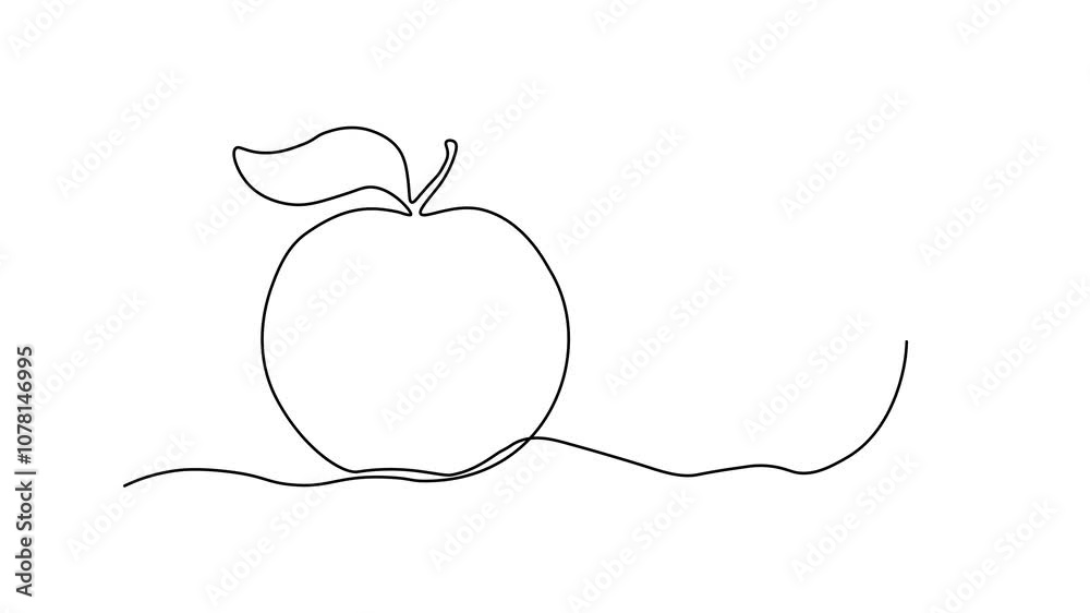 fruit apple and slice. Self drawing animation one continuous line draw, logo