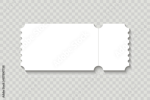 Vector empty ticket template. Isolated modern coupon mockup for travelling, movie, theater, airplane. Blank white tickets, icon. Concert, festival, event admit layouts