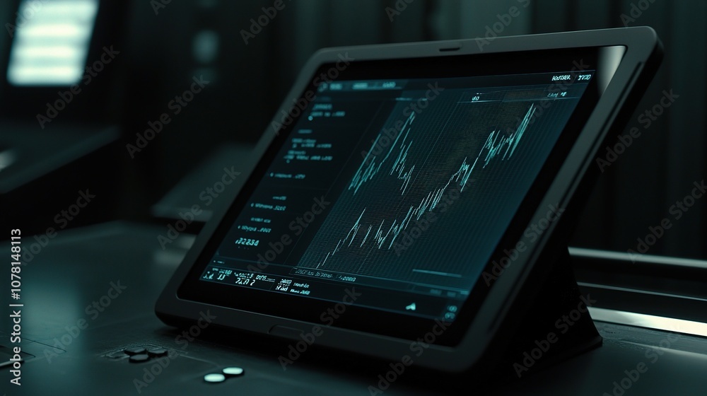 Detailed Analysis of Stock Market Trends Displayed on a Tablet, Showcasing Graphical Data for Traders and Investors in a Modern Trading Environment Detailed Analysis of Stock Market Trends Displayed on a Tablet, Showcasing Graphical Data for Traders and Investors in a Modern Trading Environment