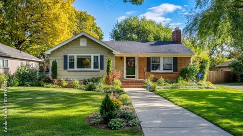 Charming suburban home with new homeowners in front