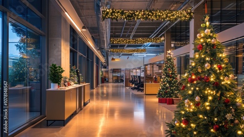 Fototapeta Naklejka Na Ścianę i Meble -  Modern office space is decorated for the holidays with quality pic.