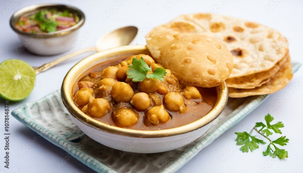Chole bhature is a North Indian food dish. A combination of chana masala and bhatura or puri. ai generated Chole bhature is a North Indian food dish. A combination of chana masala and bhatura or puri. ai generated