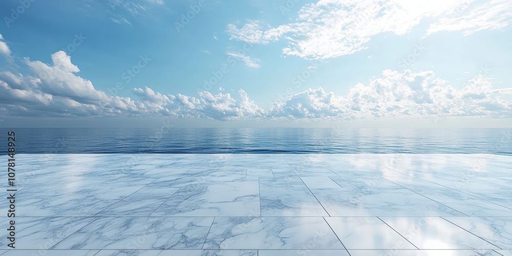 Obraz premium empty terrace on blue sky background, empty living room of luxury house 