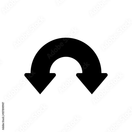 Dual semi circle arrow. Semicircular curved bold wide double ended arrow.