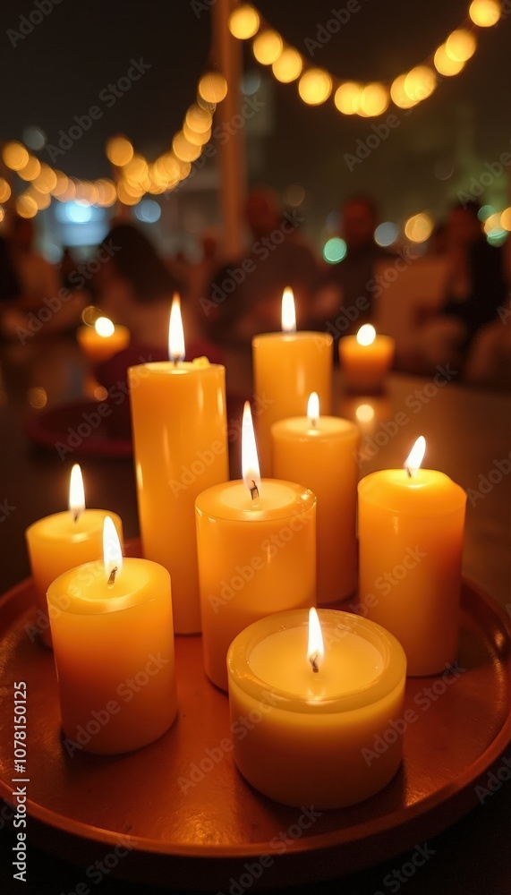Beautiful candlelit setting honoring Guru Nanak Jayanti filled with warm devotion Beautiful candlelit setting honoring Guru Nanak Jayanti filled with warm devotion