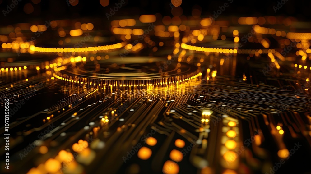 Abstract Golden Circuitry with Sparkling Lights Abstract Golden Circuitry with Sparkling Lights