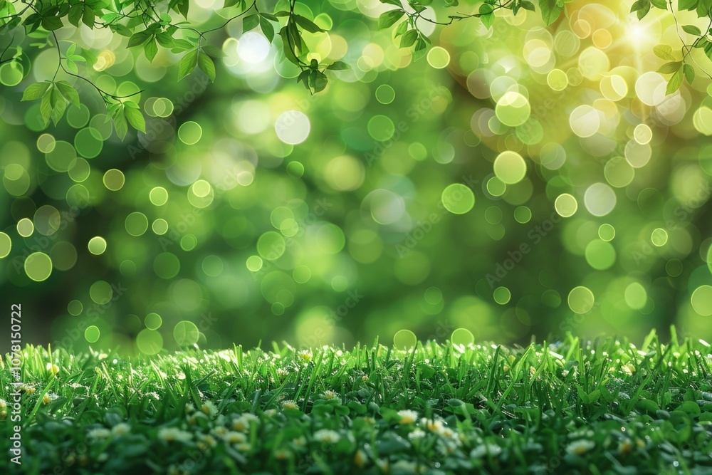 Vibrant green nature bokeh background.