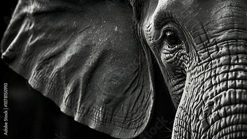 Black and white image of an Elephant