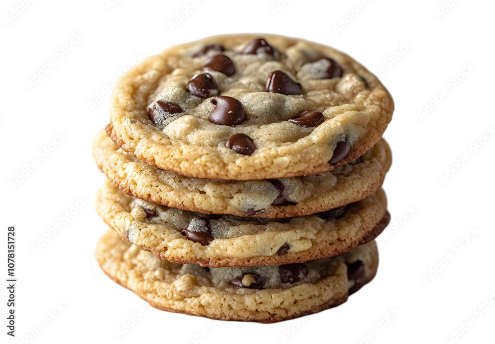Stack of chocolate chip cookies isolated on transparent background, png. Stack of chocolate chip cookies isolated on transparent background, png.