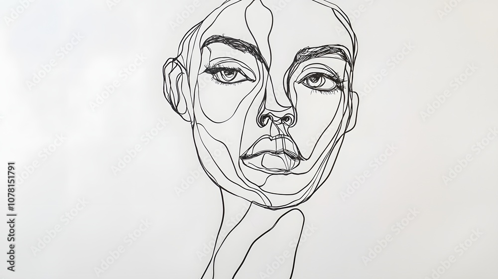 Minimal Line Drawing Face Sticker on White Canvas Minimal Line Drawing Face Sticker on White Canvas