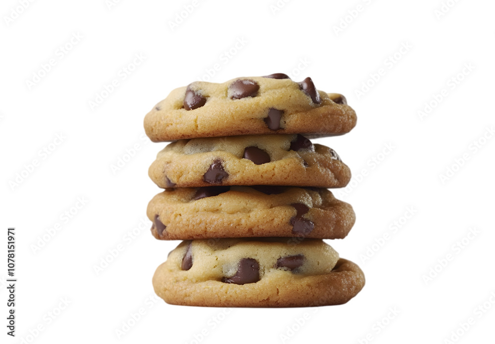 Stack of chocolate chip cookies isolated on transparent background, png. Stack of chocolate chip cookies isolated on transparent background, png.